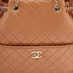 Pre Owned Chanel Brown Quilted Leather CC Lock Drawstring Bucket Bag