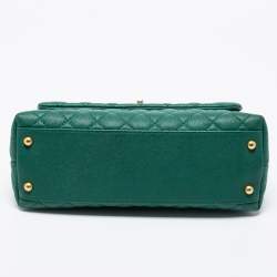 Pre Owned Chanel Green Caviar Leather Medium Coco Top Handle Bag