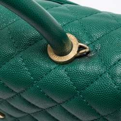 Pre Owned Chanel Green Caviar Leather Medium Coco Top Handle Bag