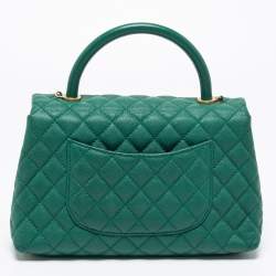 Pre Owned Chanel Green Caviar Leather Medium Coco Top Handle Bag