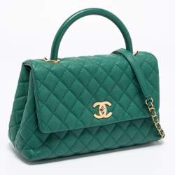 Pre Owned Chanel Green Caviar Leather Medium Coco Top Handle Bag