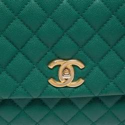 Pre Owned Chanel Green Caviar Leather Medium Coco Top Handle Bag