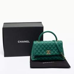 Pre Owned Chanel Green Caviar Leather Medium Coco Top Handle Bag