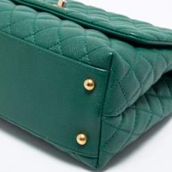 Pre Owned Chanel Green Caviar Leather Medium Coco Top Handle Bag