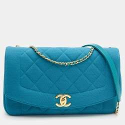 Chanel Blue Quilted Jersey Diana Flap Bag Chanel