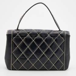 Pre Owned Chanel Black Leather Wild Stitch Surpique Flap Bag