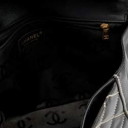 Pre Owned Chanel Black Leather Wild Stitch Surpique Flap Bag