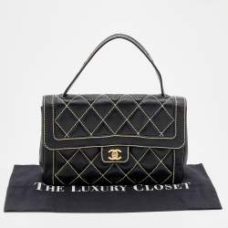 Pre Owned Chanel Black Leather Wild Stitch Surpique Flap Bag