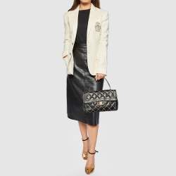 Pre Owned Chanel Black Leather Wild Stitch Surpique Flap Bag