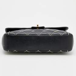 Pre Owned Chanel Black Leather Wild Stitch Surpique Flap Bag
