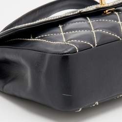 Pre Owned Chanel Black Leather Wild Stitch Surpique Flap Bag
