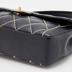 Pre Owned Chanel Black Leather Wild Stitch Surpique Flap Bag