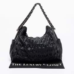 Pre Owned حقيبة شانيل جلد مثقب بطيات أسود بسلسلة