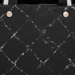Pre Owned Chanel Black/White Quilted Print Nylon Travel Line Duffel Bag