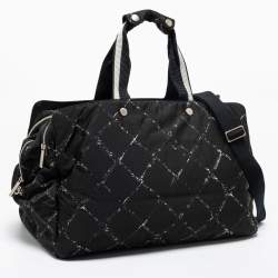Pre Owned Chanel Black/White Quilted Print Nylon Travel Line Duffel Bag