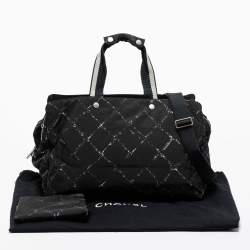 Pre Owned Chanel Black/White Quilted Print Nylon Travel Line Duffel Bag