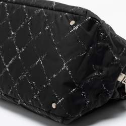 Pre Owned Chanel Black/White Quilted Print Nylon Travel Line Duffel Bag