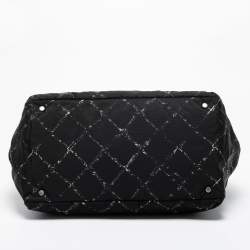 Pre Owned Chanel Black/White Quilted Print Nylon Travel Line Duffel Bag