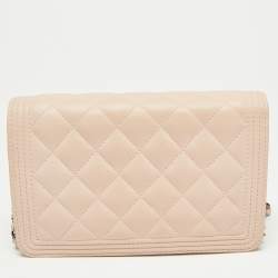 Pre Owned Chanel Blush Pink Quilted Leather Boy Wallet On chain