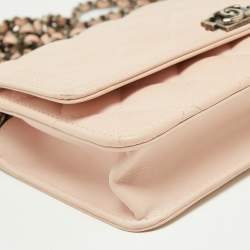 Pre Owned Chanel Blush Pink Quilted Leather Boy Wallet On chain