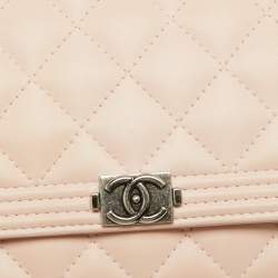 Pre Owned Chanel Blush Pink Quilted Leather Boy Wallet On chain