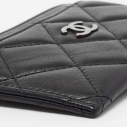 Pre Owned حامل بطاقات شانيل كلاسيك جلد مبطن أسود