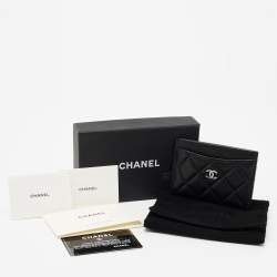 Pre Owned حامل بطاقات شانيل كلاسيك جلد مبطن أسود