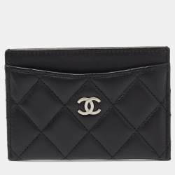 Pre Owned حامل بطاقات شانيل كلاسيك جلد مبطن أسود