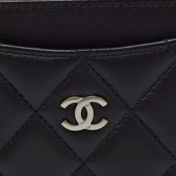 Pre Owned حامل بطاقات شانيل كلاسيك جلد مبطن أسود