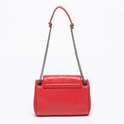 Pre Owned Chanel Red Quilted Caviar Leather Mini Accordion Flap Bag