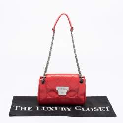 Pre Owned Chanel Red Quilted Caviar Leather Mini Accordion Flap Bag