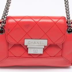 Pre Owned Chanel Red Quilted Caviar Leather Mini Accordion Flap Bag