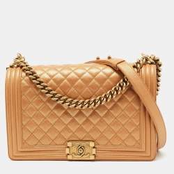 Chanel Metallic Tan Quilted Leather New Medium Boy Flap Bag Chanel