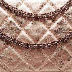 Pre Owned Chanel Metallic Rose Gold Crinkled Quilted Leather Reissue 2.55 Classic 227 Jumbo Flap Bag
