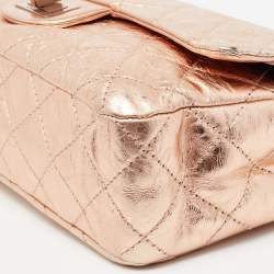 Pre Owned Chanel Metallic Rose Gold Crinkled Quilted Leather Reissue 2.55 Classic 227 Jumbo Flap Bag