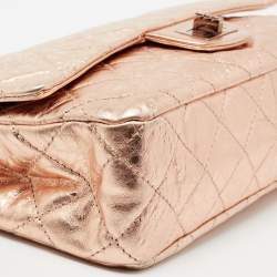 Pre Owned Chanel Metallic Rose Gold Crinkled Quilted Leather Reissue 2.55 Classic 227 Jumbo Flap Bag