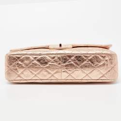 Pre Owned Chanel Metallic Rose Gold Crinkled Quilted Leather Reissue 2.55 Classic 227 Jumbo Flap Bag