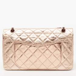 Pre Owned Chanel Metallic Rose Gold Crinkled Quilted Leather Reissue 2.55 Classic 227 Jumbo Flap Bag