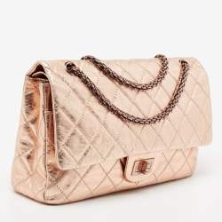 Pre Owned Chanel Metallic Rose Gold Crinkled Quilted Leather Reissue 2.55 Classic 227 Jumbo Flap Bag