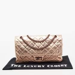 Pre Owned Chanel Metallic Rose Gold Crinkled Quilted Leather Reissue 2.55 Classic 227 Jumbo Flap Bag