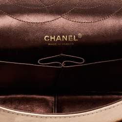 Pre Owned Chanel Metallic Rose Gold Crinkled Quilted Leather Reissue 2.55 Classic 227 Jumbo Flap Bag