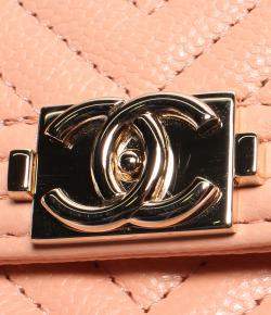 Pre Owned Chanel Pink Leather chevron Boy Wallet