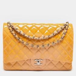 Chanel Gold Patent Striated Medium Classic Flap Bag Chanel