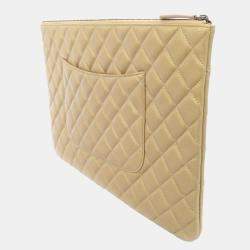 Chanel Gold Leather Quilted O Clutch Bag Chanel