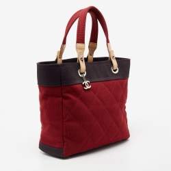 مملوكة مسبقًا حقيبة يد توتس شانيل بياريتز كانفاس بني/أحمر 