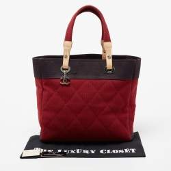 مملوكة مسبقًا حقيبة يد توتس شانيل بياريتز كانفاس بني/أحمر 