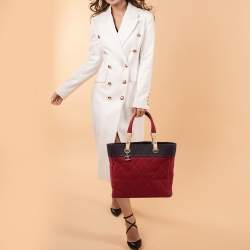 مملوكة مسبقًا حقيبة يد توتس شانيل بياريتز كانفاس بني/أحمر 