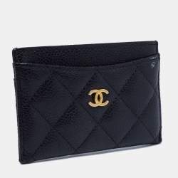 Pre Owned Chanel Black Quilted Caviar Leather Classic Card Holder
