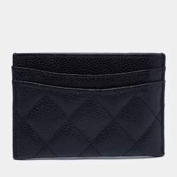 Pre Owned Chanel Black Quilted Caviar Leather Classic Card Holder