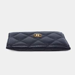 Pre Owned Chanel Black Quilted Caviar Leather Classic Card Holder